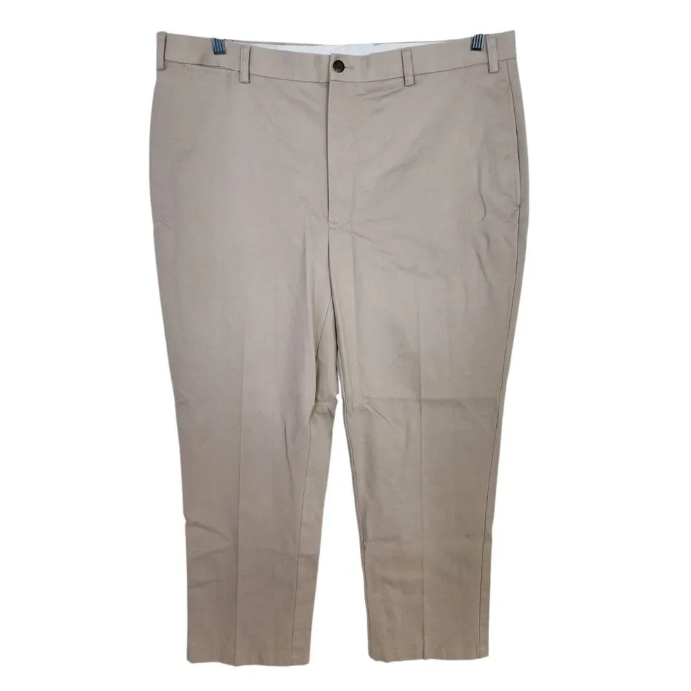 Orvis Khaki Twill Chino Flat Front Pants Mens 40 Wrinkle Free 100% Cotton